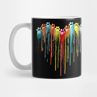 Cat Paws Heart Watercolor Painting Heart Cat Paw Rainbow Mug